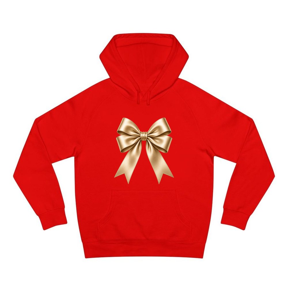 Gold Satin Ribbon Bow personalised Christmas hoodie in red