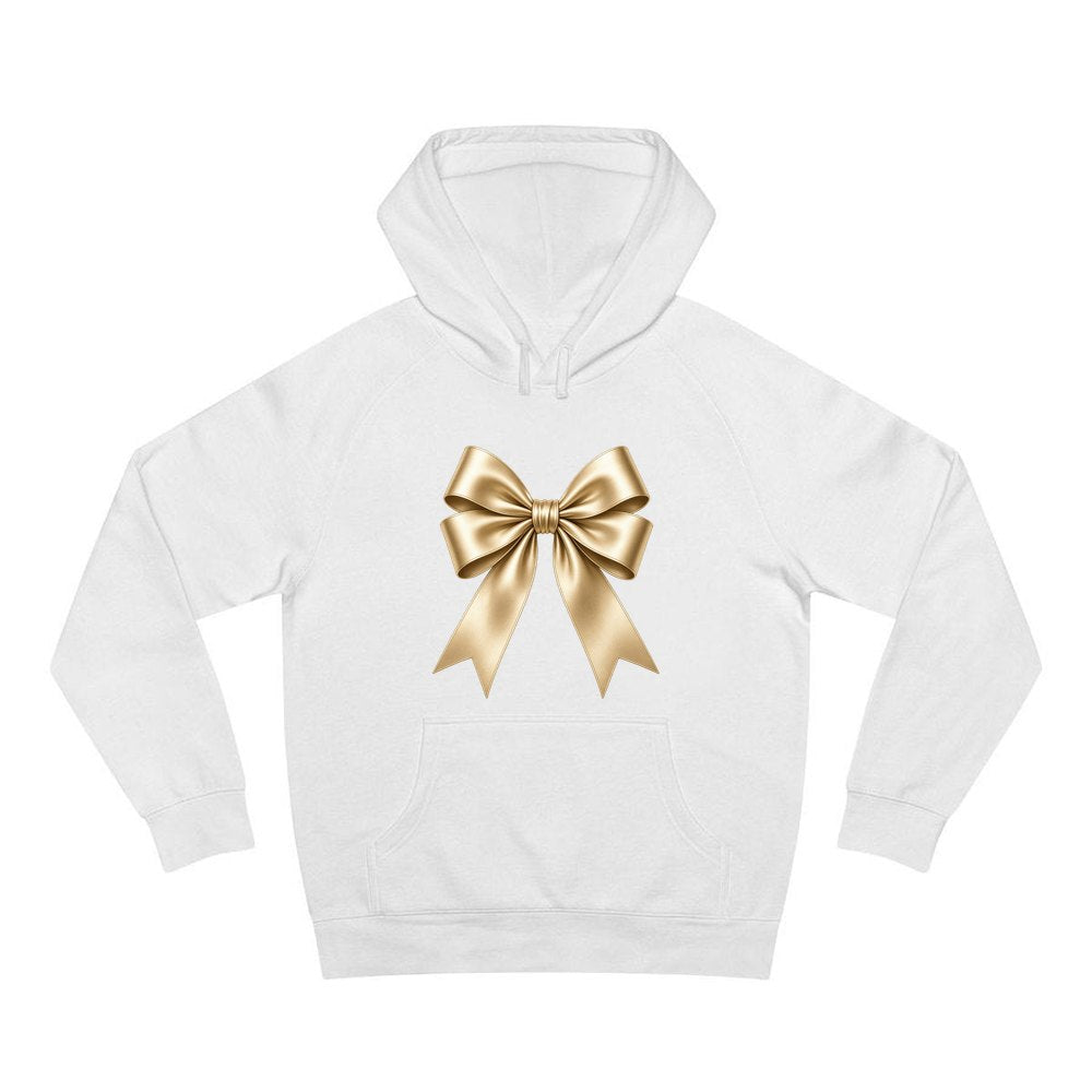 Gold Satin Ribbon Bow personalised Christmas hoodie in white