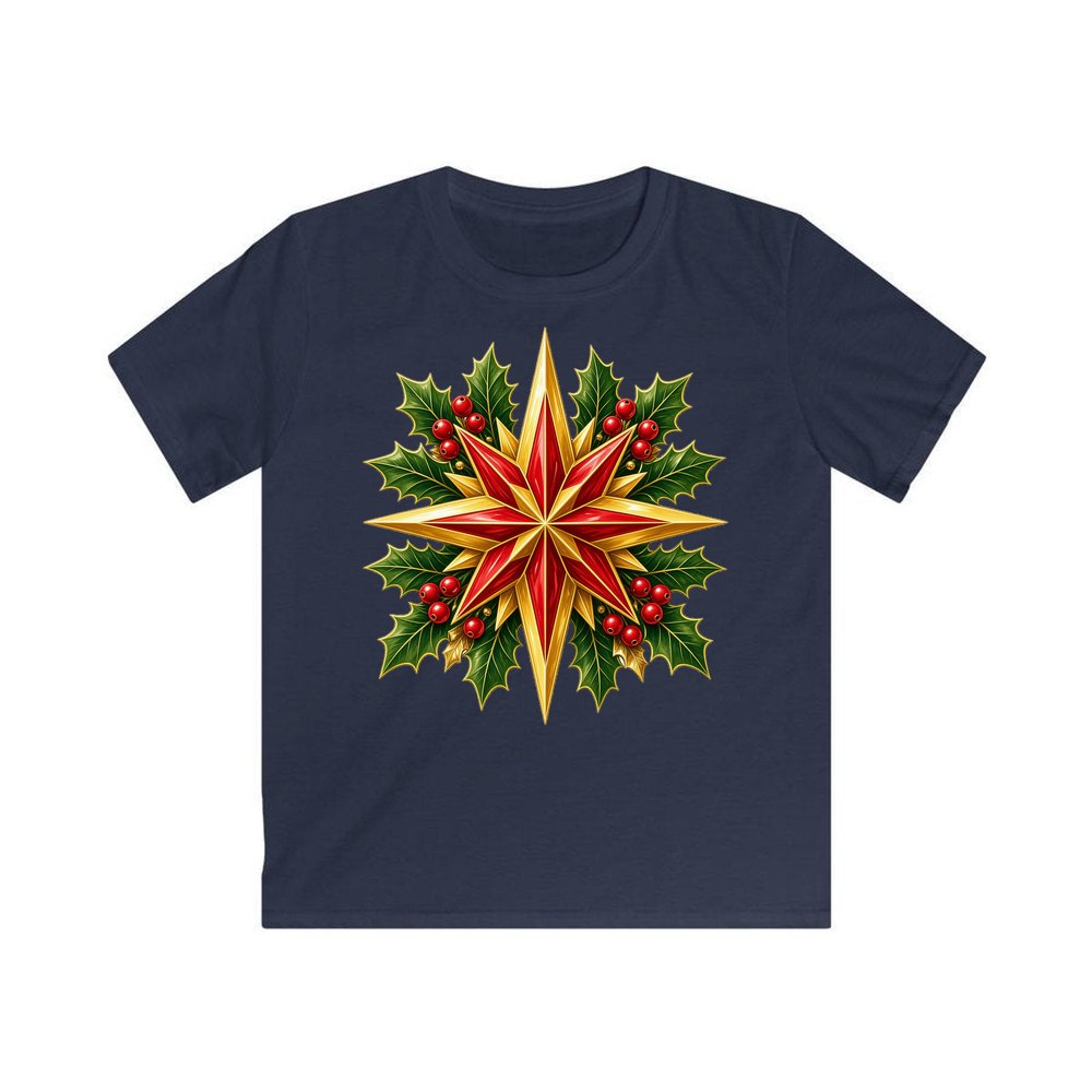 Gold Star With Holly personalised kids Christmas tee in navy
