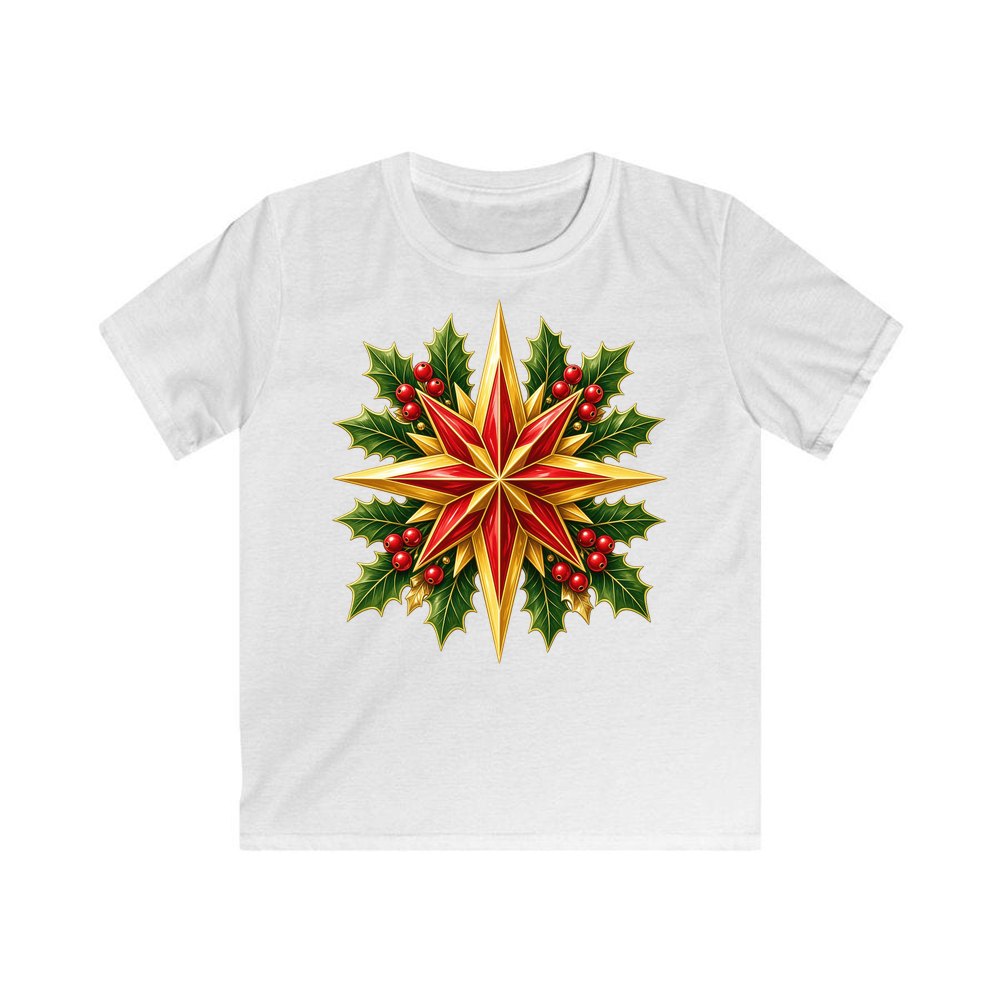 Gold Star With Holly personalised kids Christmas tee in white