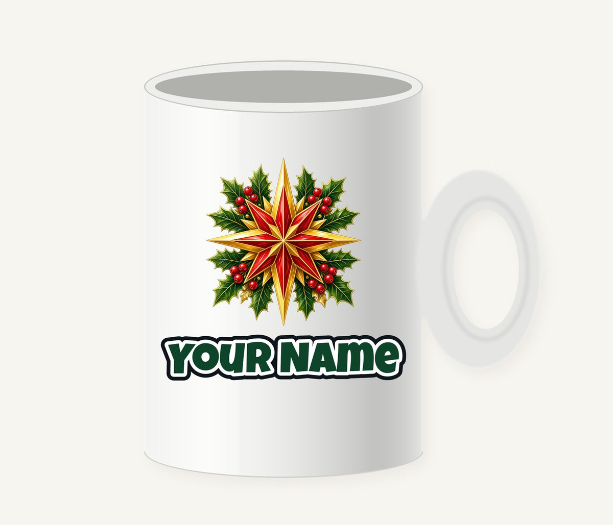 Gold Star With Holly Personalised Christmas Mug