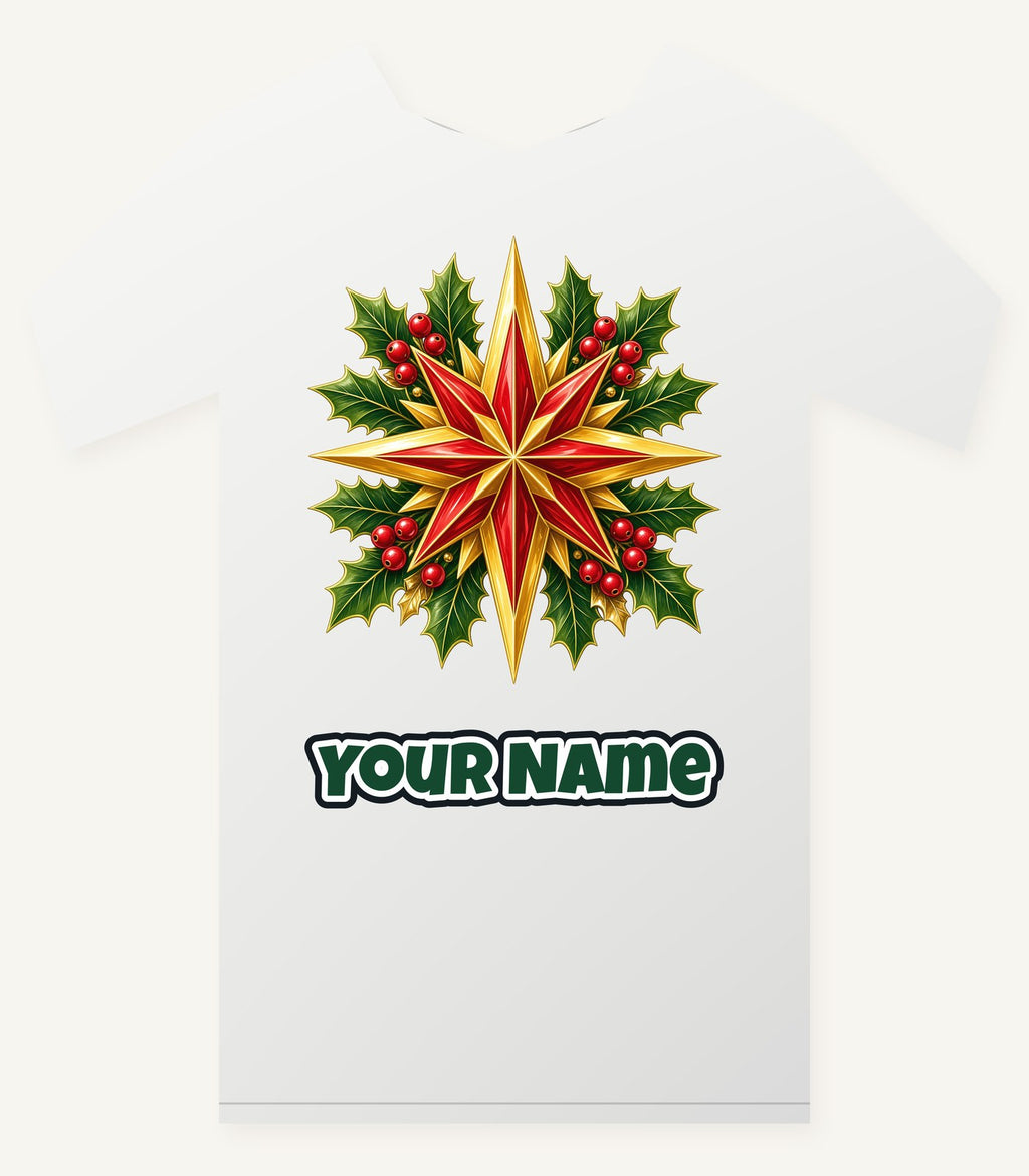 Gold Star With Holly Personalised Christmas T-Shirt and Hoodie