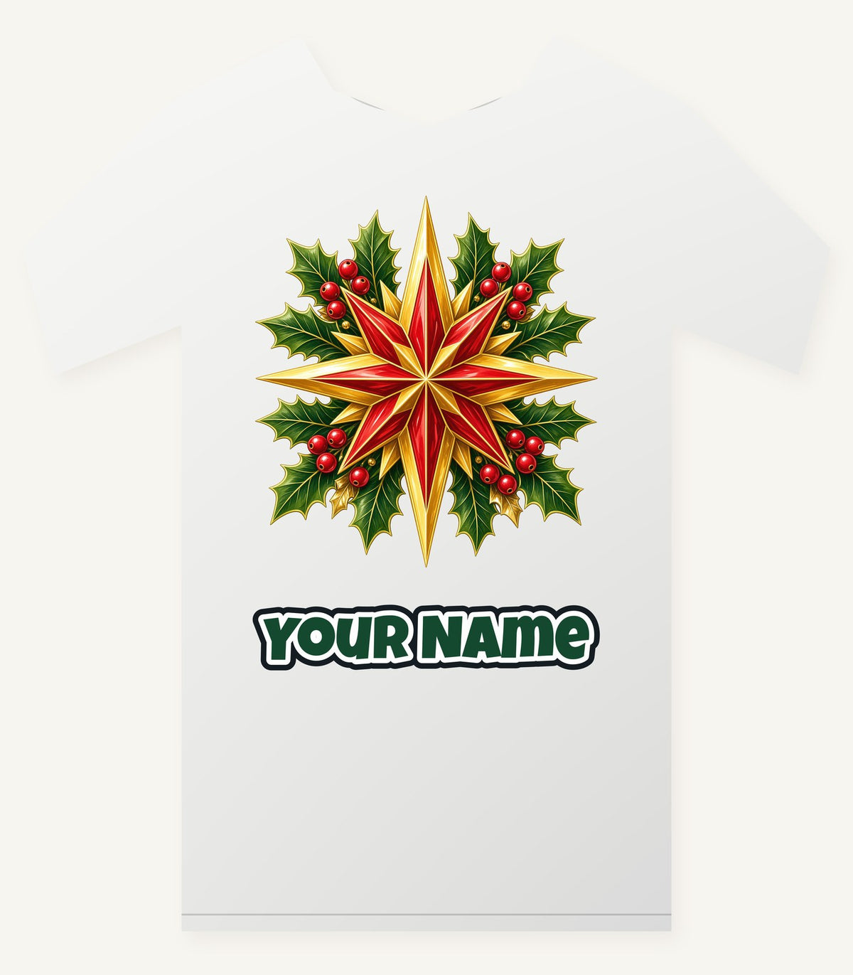 Gold Star With Holly Personalised Christmas T-Shirt and Hoodie