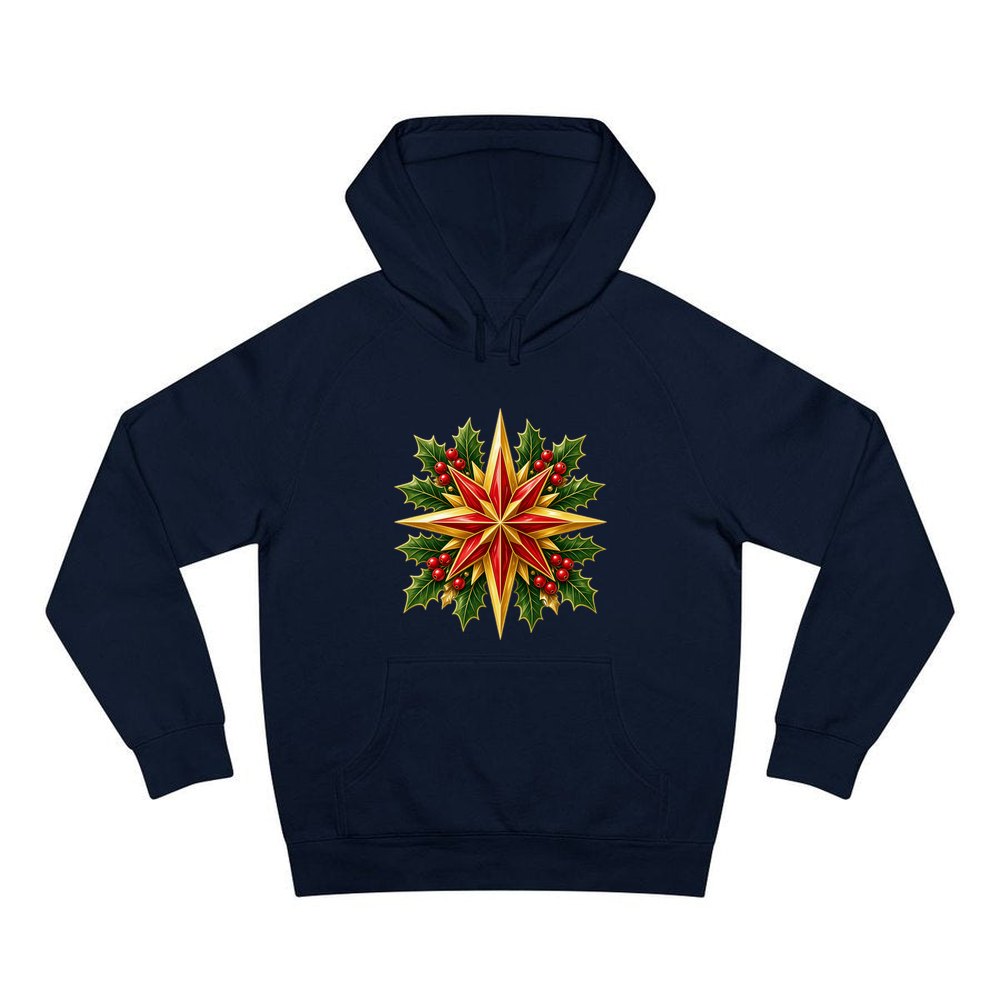 Gold Star With Holly personalised Christmas hoodie in navy