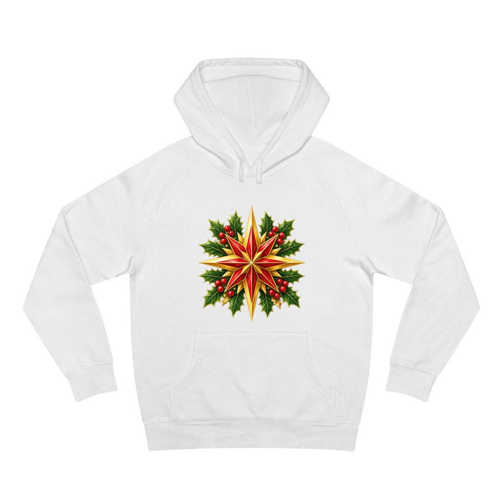 Gold Star With Holly personalised Christmas hoodie in white