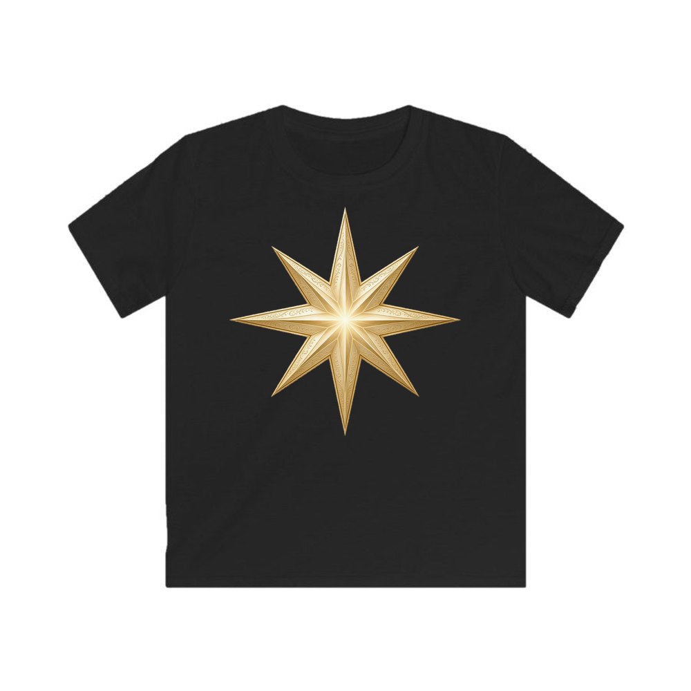 Gold Starburst Star personalised kids Christmas tee in black