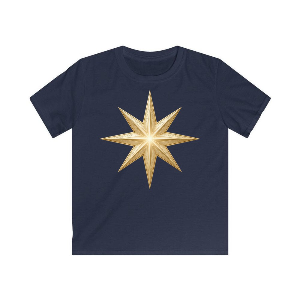 Gold Starburst Star personalised kids Christmas tee in navy