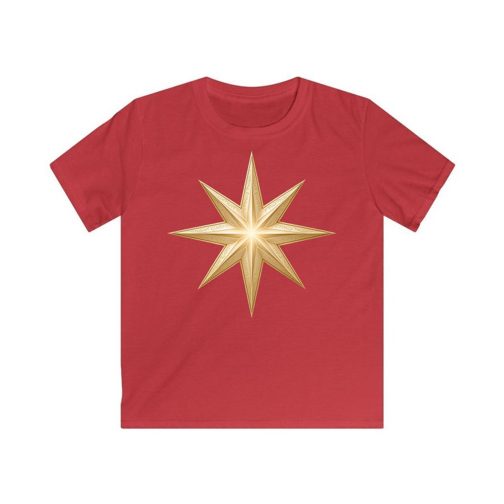Gold Starburst Star personalised kids Christmas tee in red