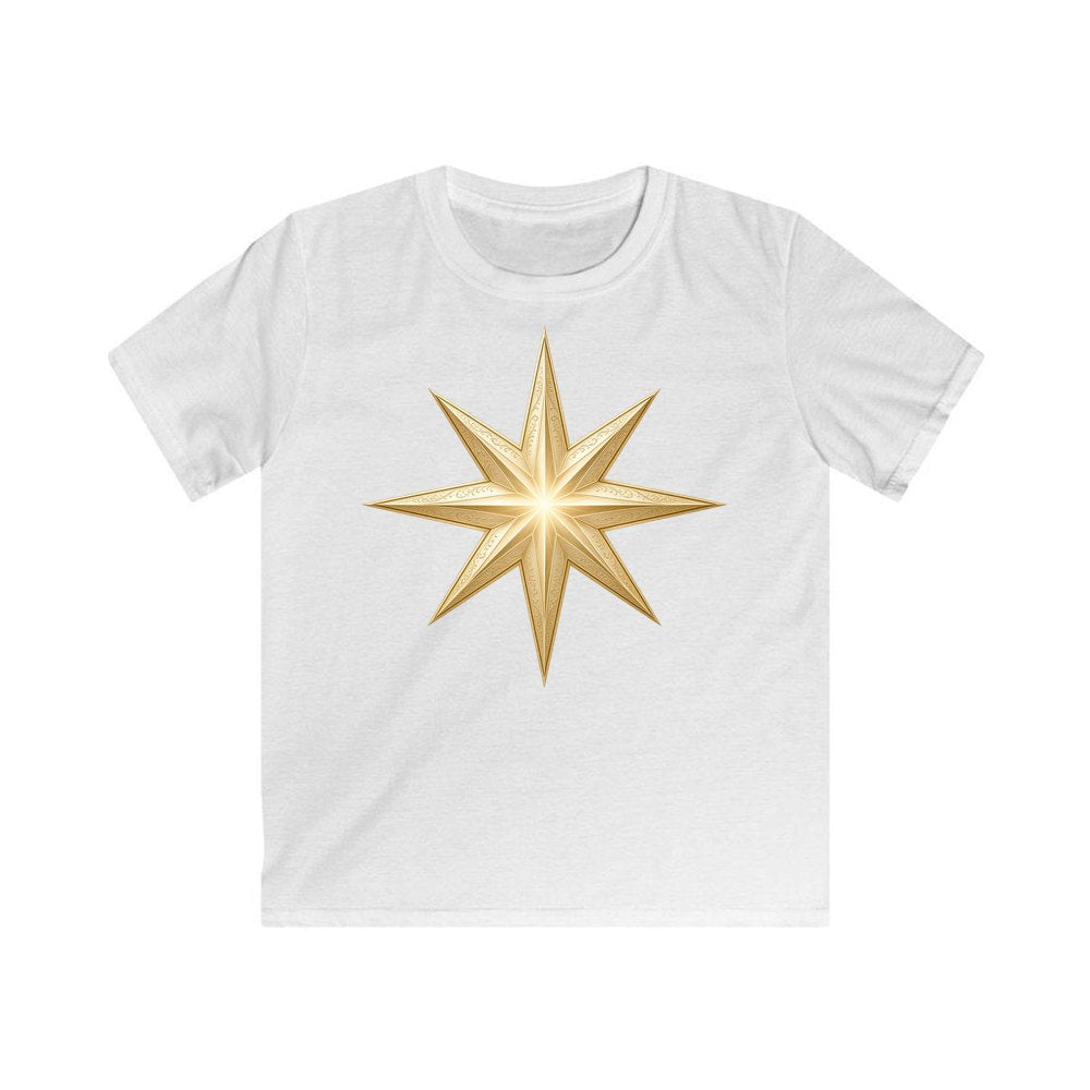 Gold Starburst Star personalised kids Christmas tee in white