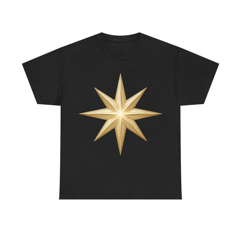 Gold Starburst Star personalised Christmas T-shirt in black