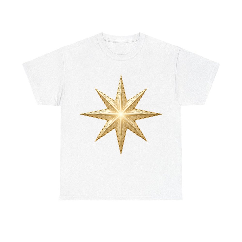 Gold Starburst Star personalised Christmas T-shirt in white
