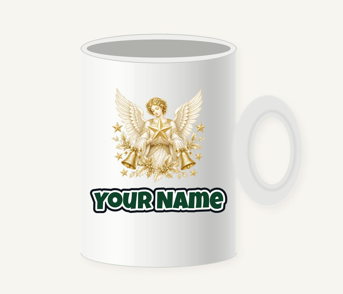 Golden Angel and Star Personalised Christmas Mug