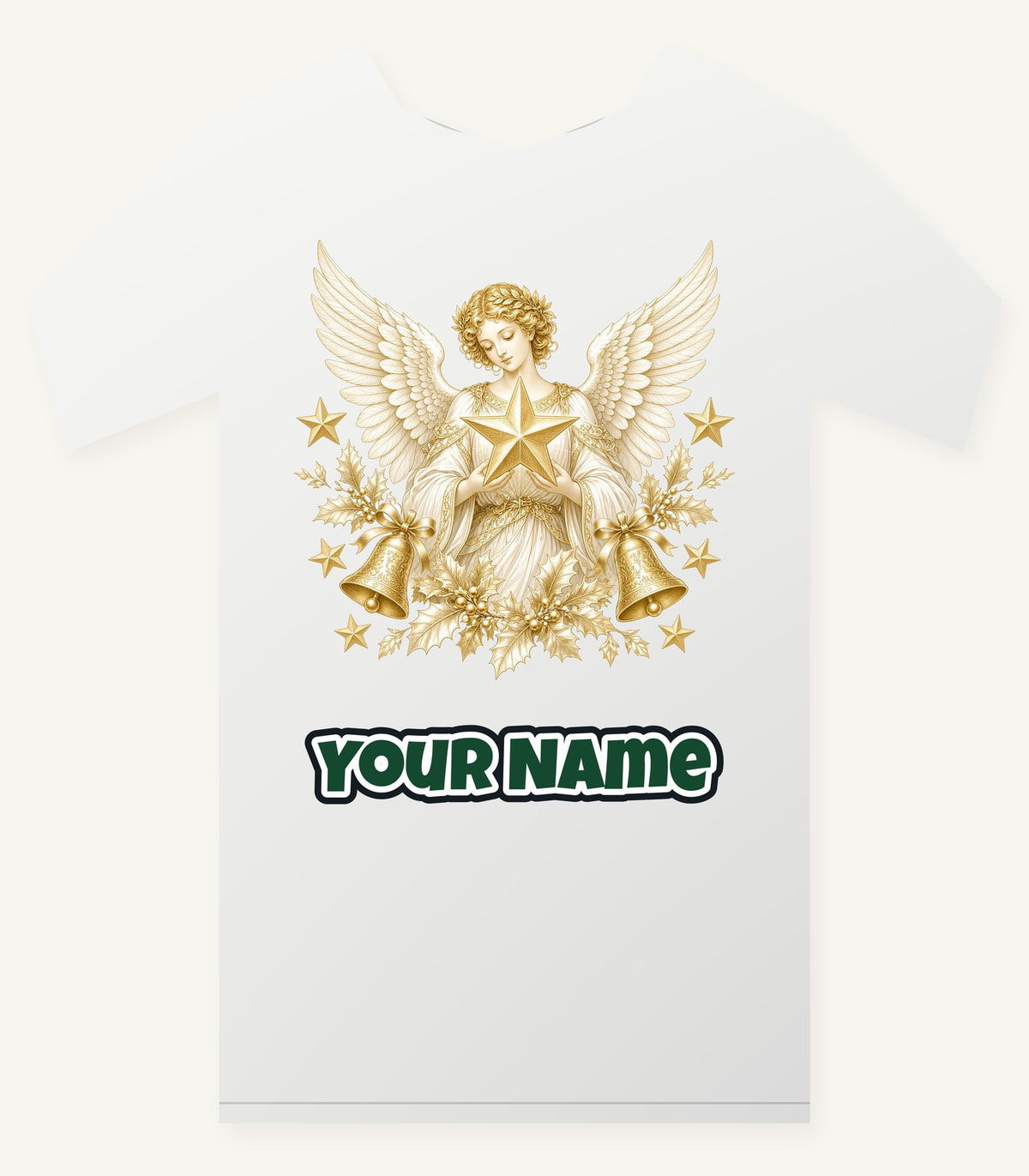 Golden Angel and Star Personalised Christmas T-Shirt and Hoodie