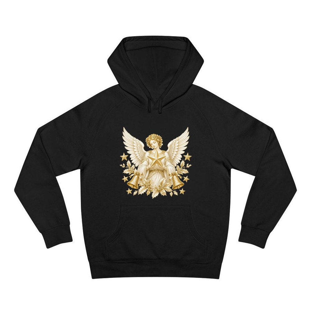 Golden Angel and Star personalised Christmas hoodie in black