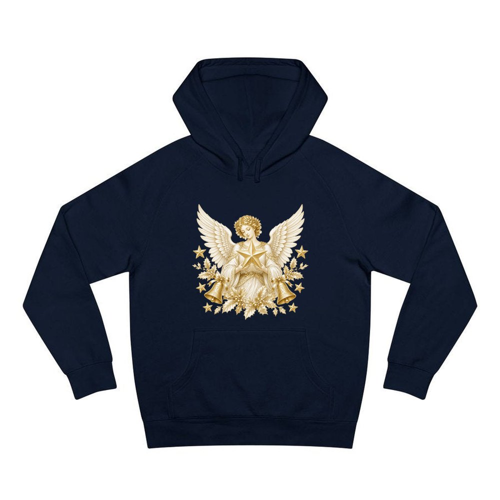 Golden Angel and Star personalised Christmas hoodie in navy