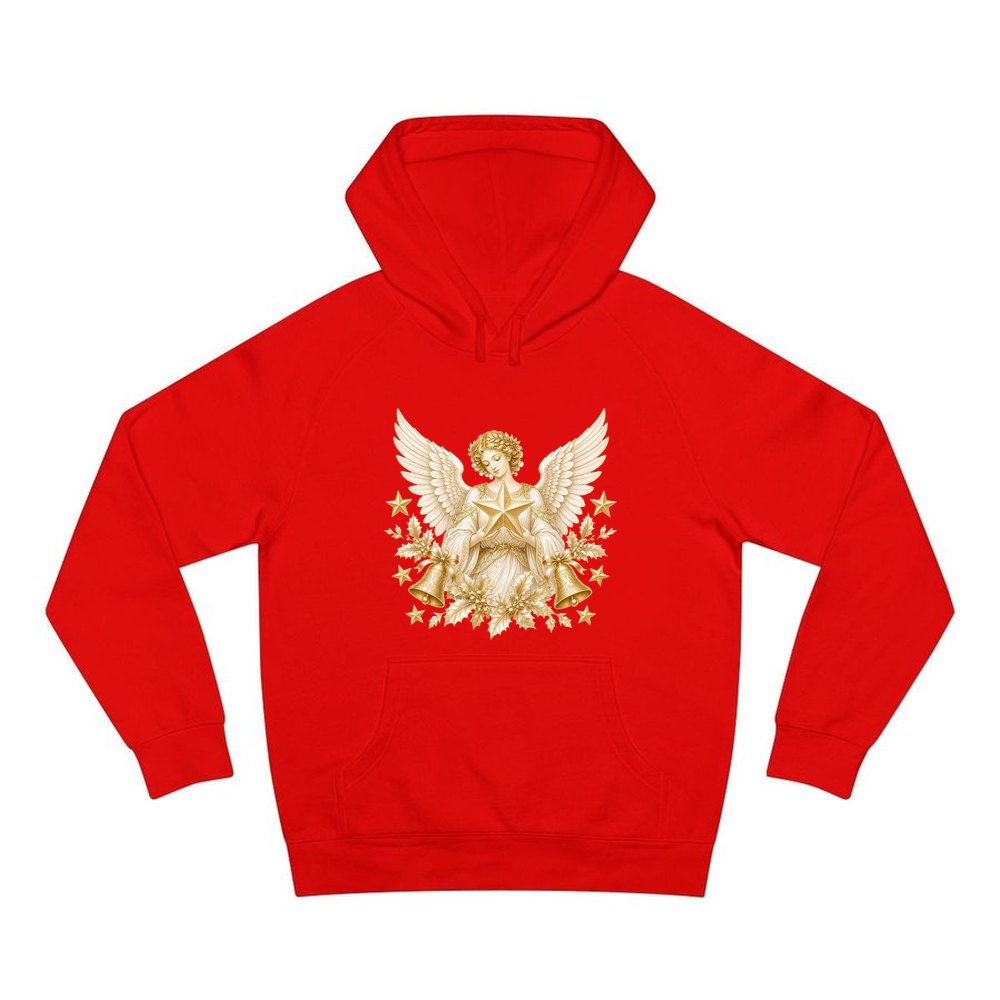 Golden Angel and Star personalised Christmas hoodie in red
