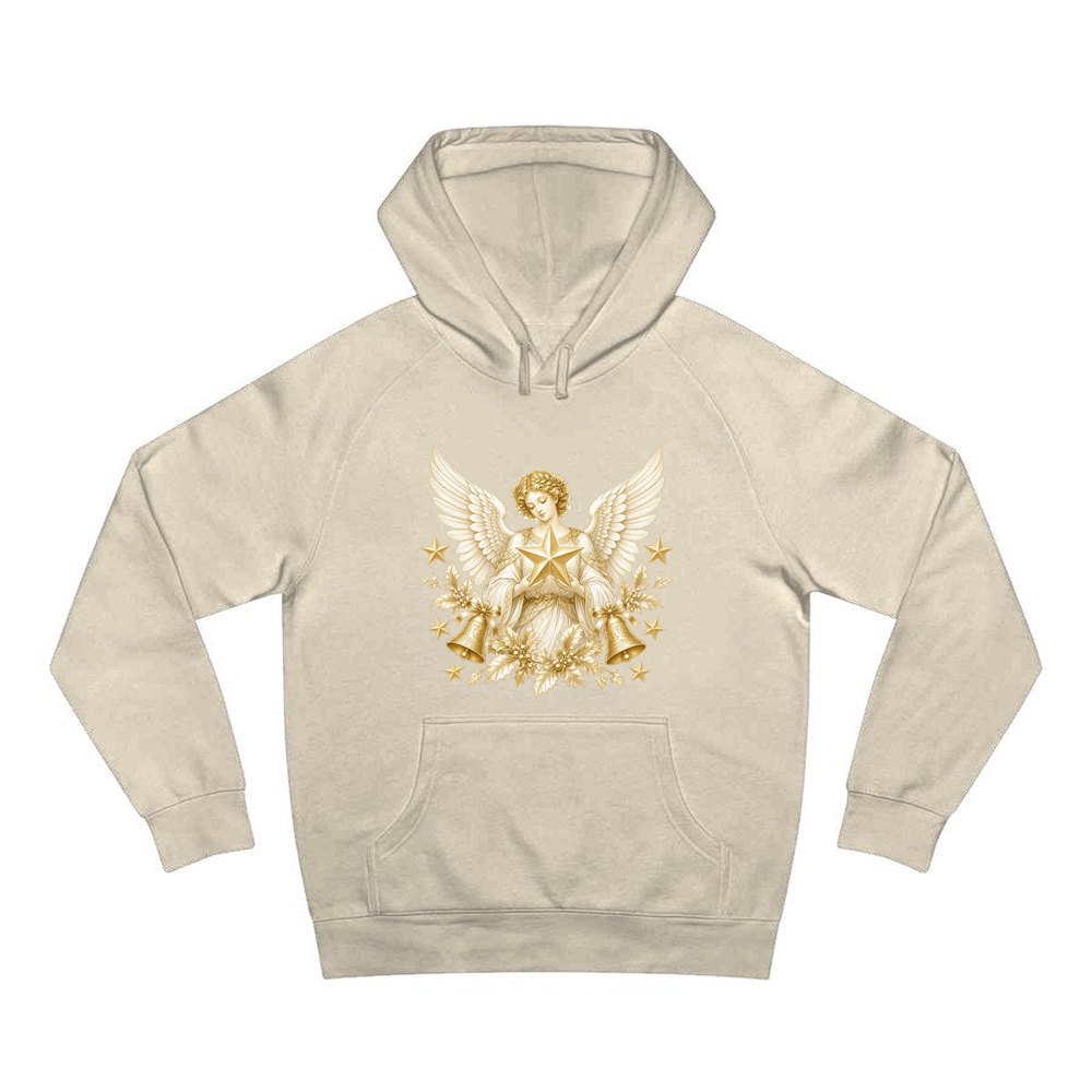 Golden Angel and Star personalised Christmas hoodie in sand