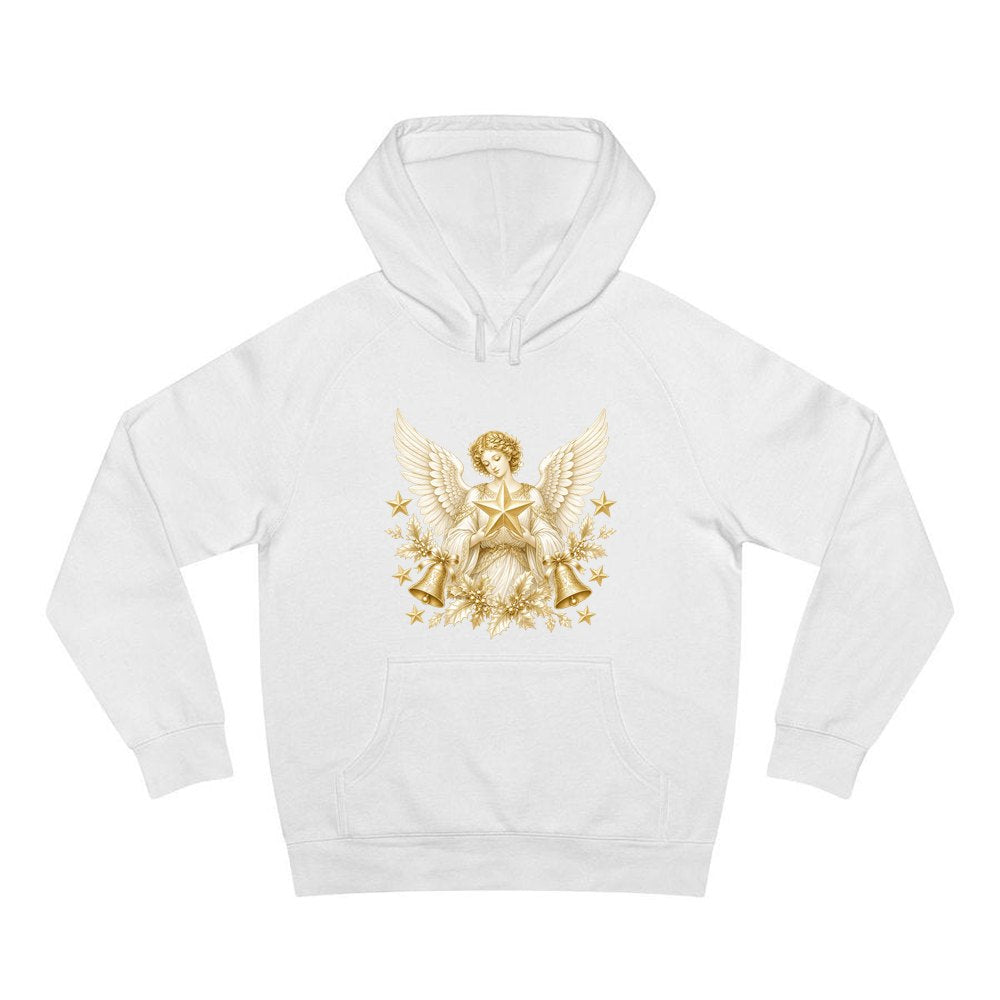 Golden Angel and Star personalised Christmas hoodie in white