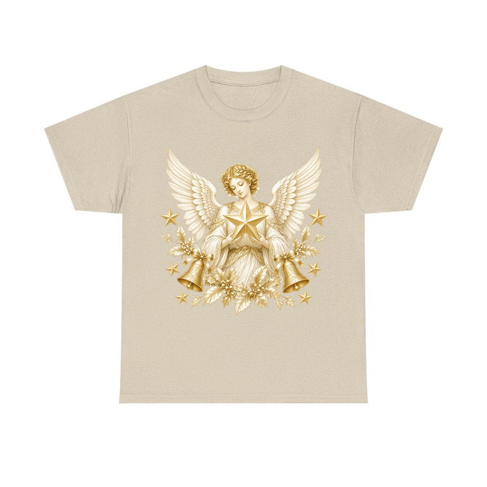 Golden Angel and Star personalised Christmas T-shirt in sand