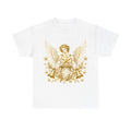 Golden Angel And Star design on a white tee