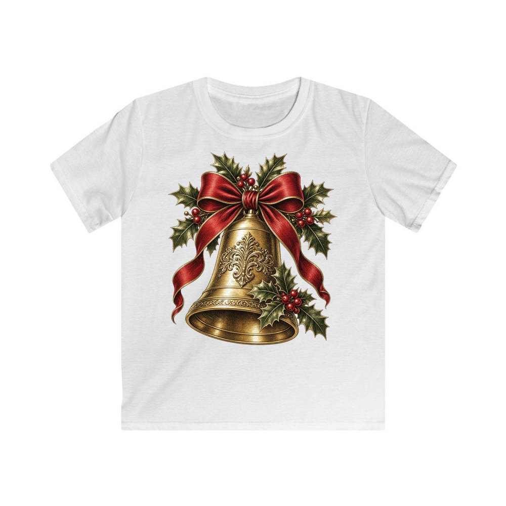 Golden Bell and Holly personalised kids Christmas tee in white