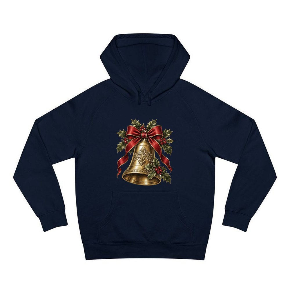 Golden Bell and Holly personalised Christmas hoodie in navy