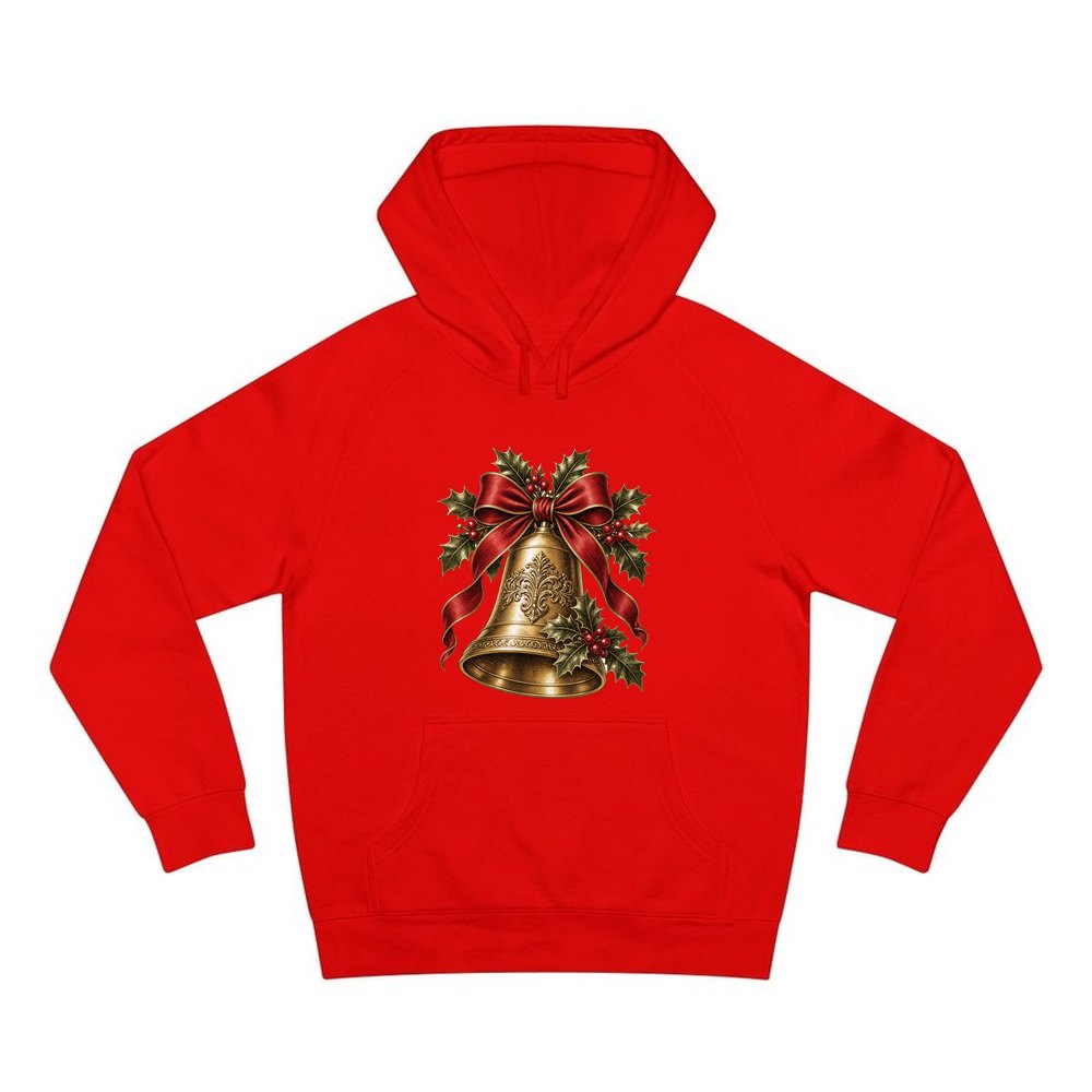 Golden Bell and Holly personalised Christmas hoodie in red