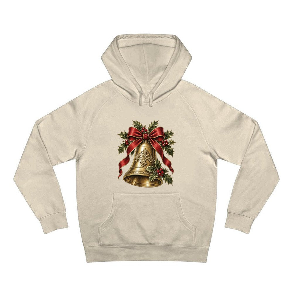 Golden Bell and Holly personalised Christmas hoodie in sand