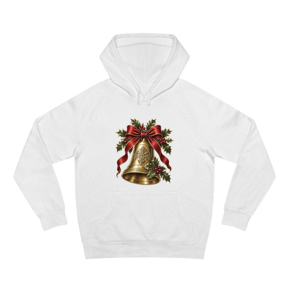 Golden Bell and Holly personalised Christmas hoodie in white