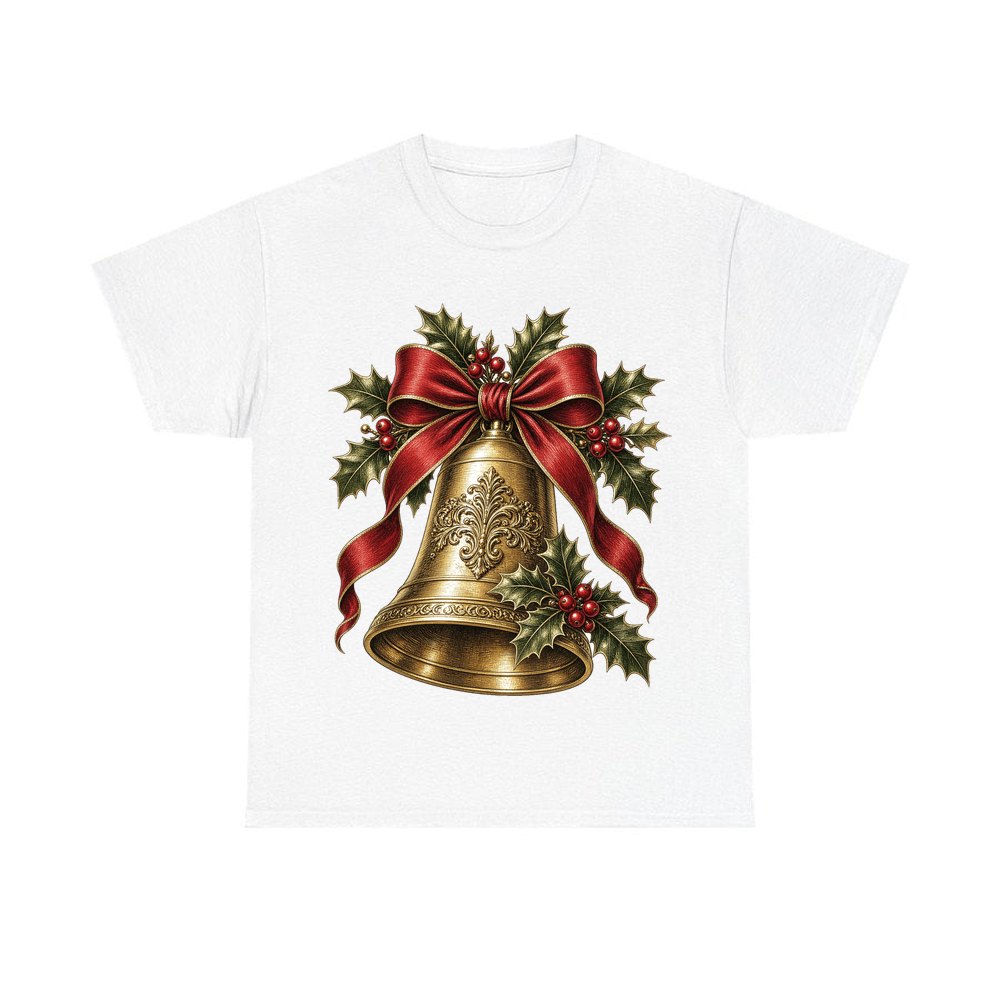 Golden Bell and Holly personalised Christmas T-shirt in white