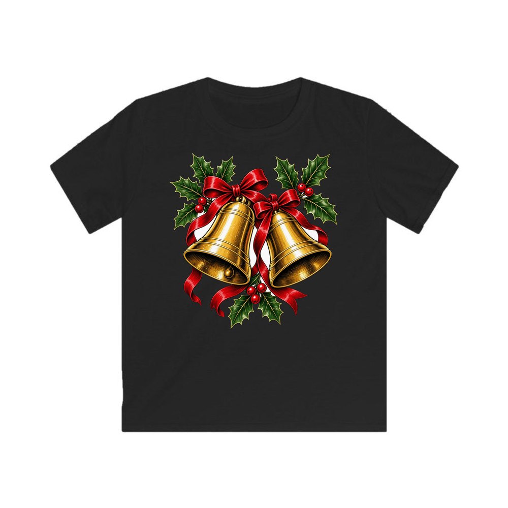 Golden Bells And Holly personalised kids Christmas tee in black