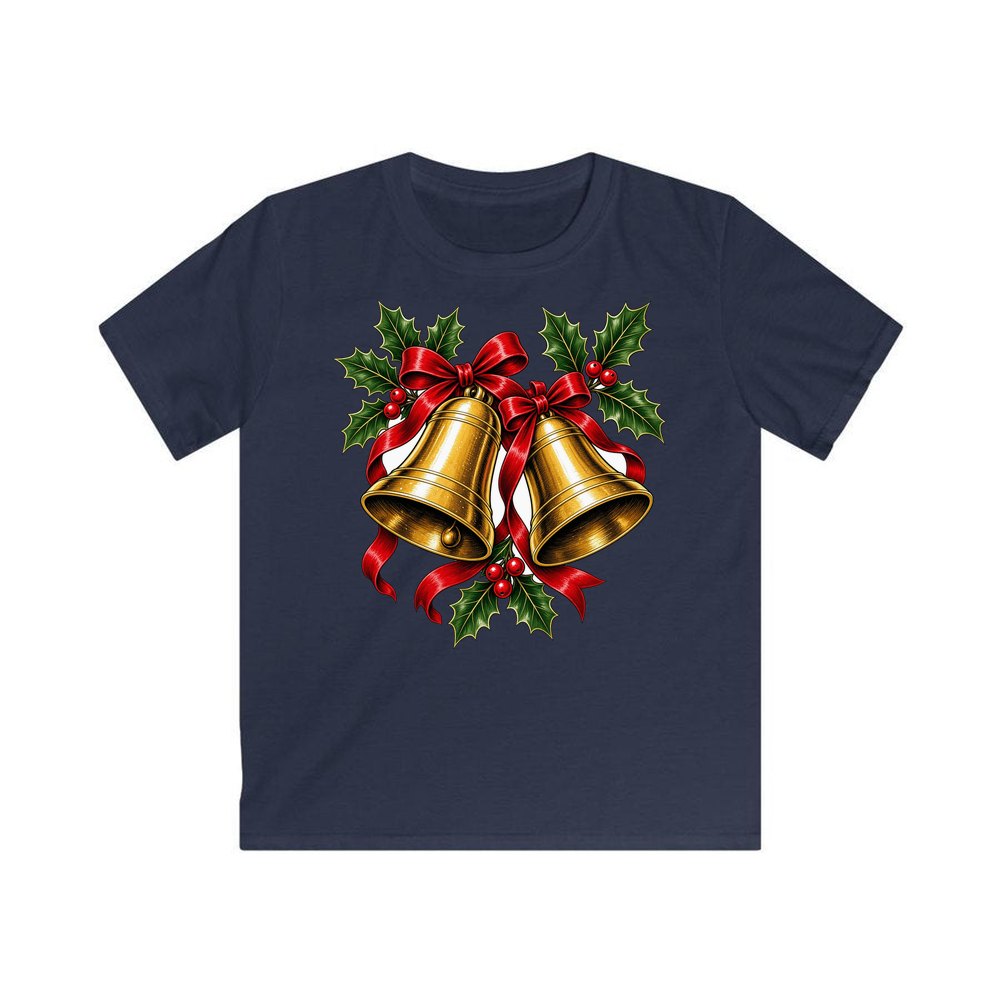 Golden Bells And Holly personalised kids Christmas tee in navy
