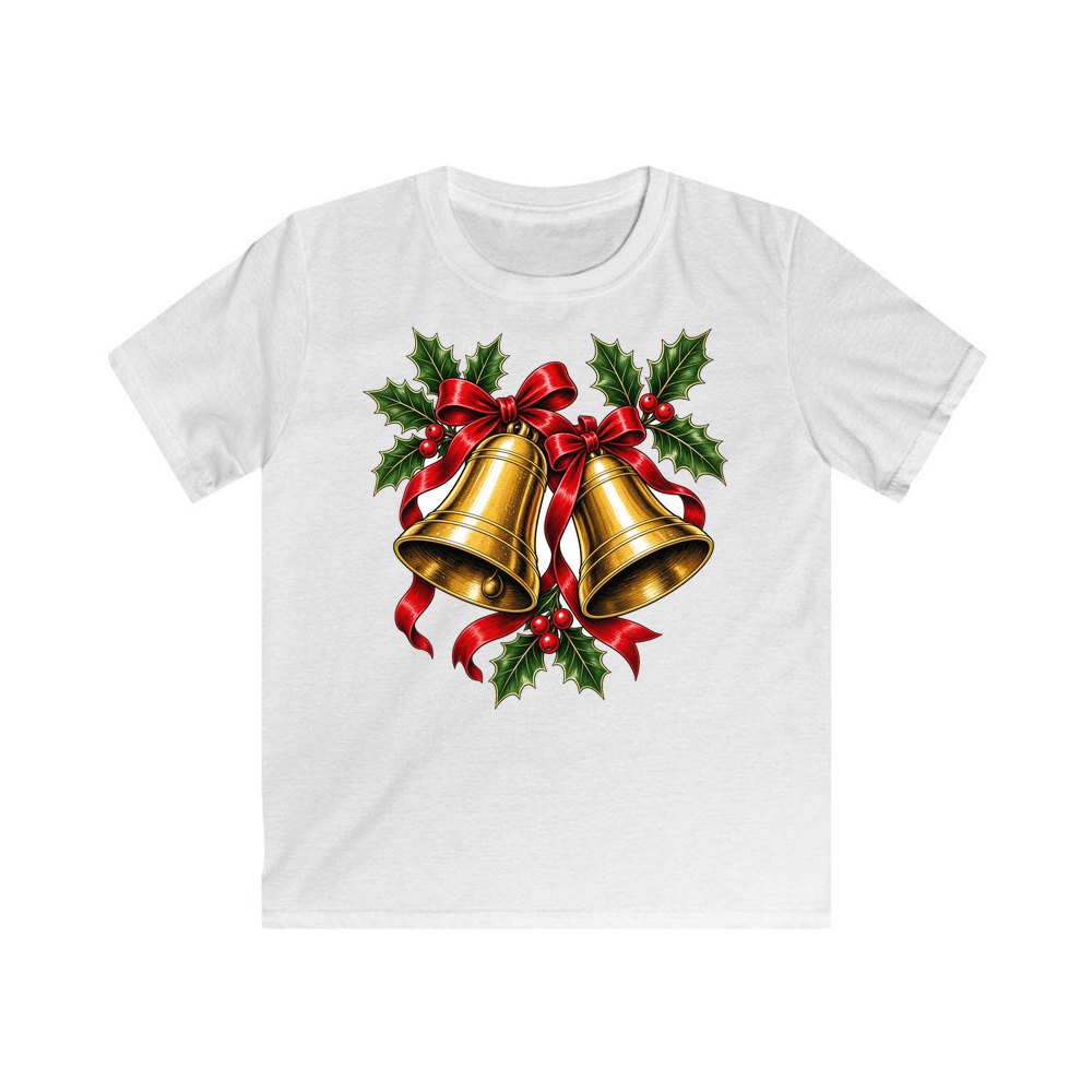 Golden Bells And Holly personalised kids Christmas tee in white