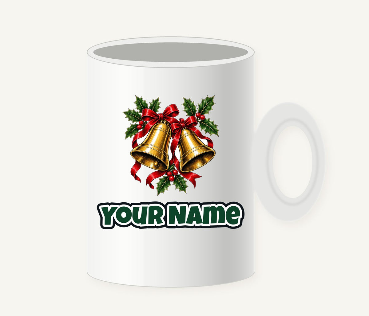 Golden Bells And Holly Personalised Christmas Mug