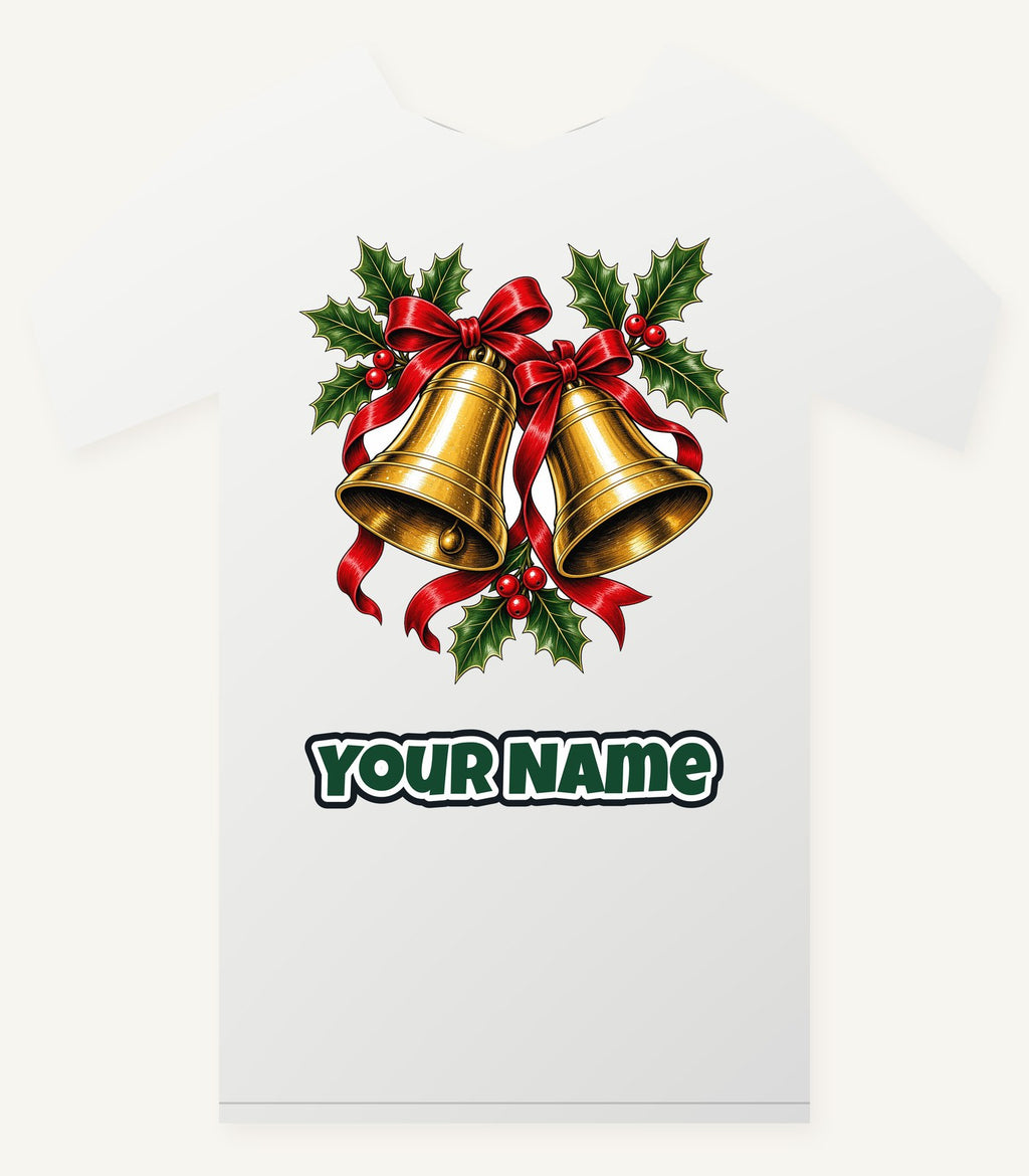 Golden Bells And Holly Personalised Christmas T-Shirt and Hoodie