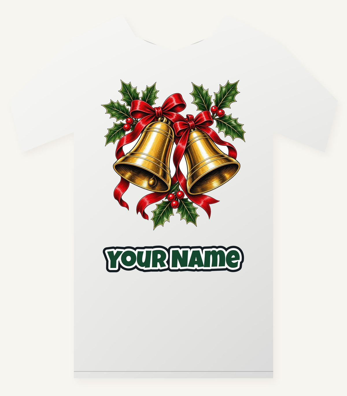 Golden Bells And Holly Personalised Christmas T-Shirt and Hoodie