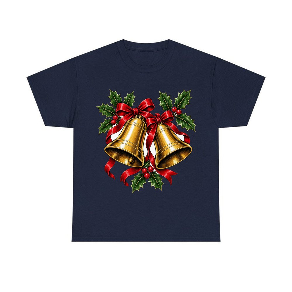 Golden Bells And Holly personalised Christmas T-shirt in navy