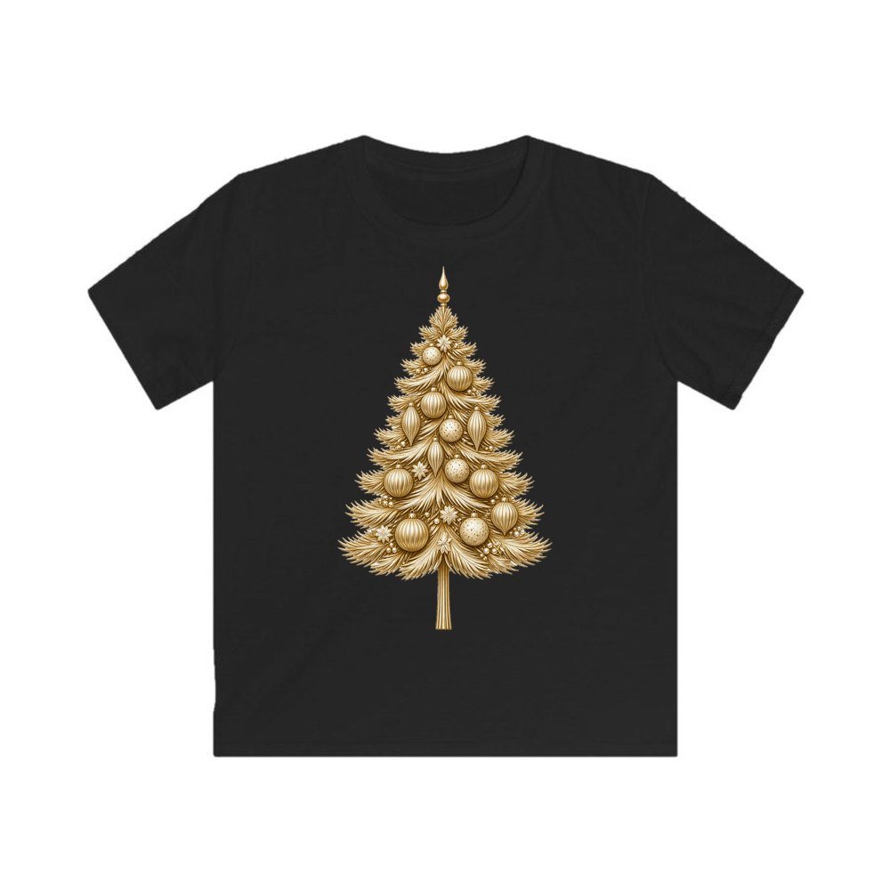 Golden Christmas Tree personalised kids Christmas tee in black