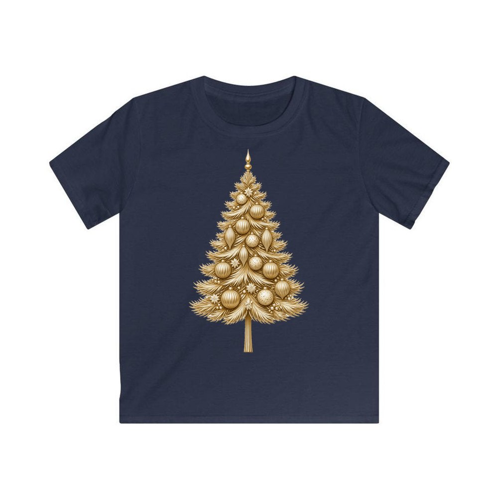 Golden Christmas Tree personalised kids Christmas tee in navy