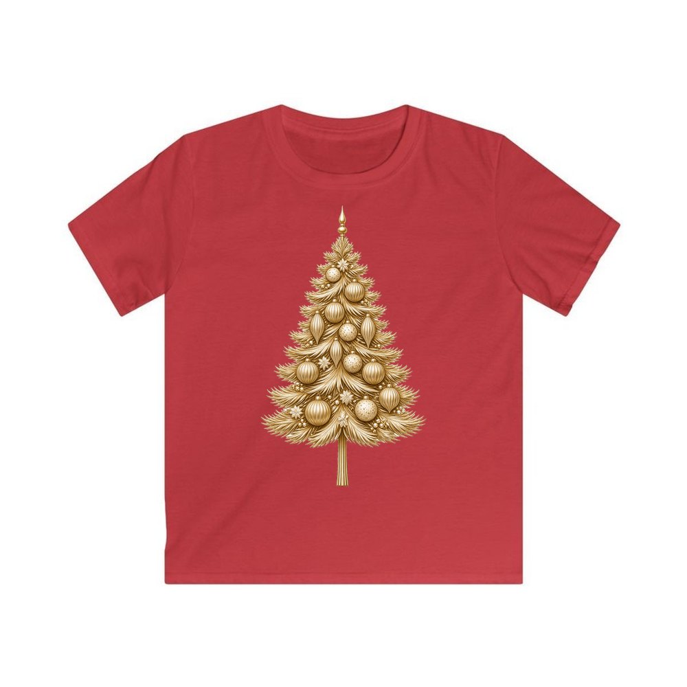 Golden Christmas Tree personalised kids Christmas tee in red