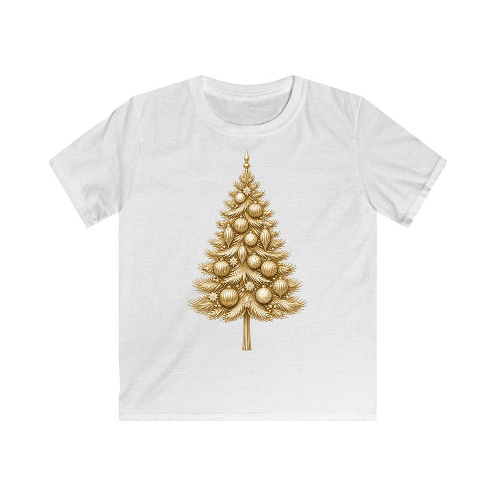 Golden Christmas Tree personalised kids Christmas tee in white