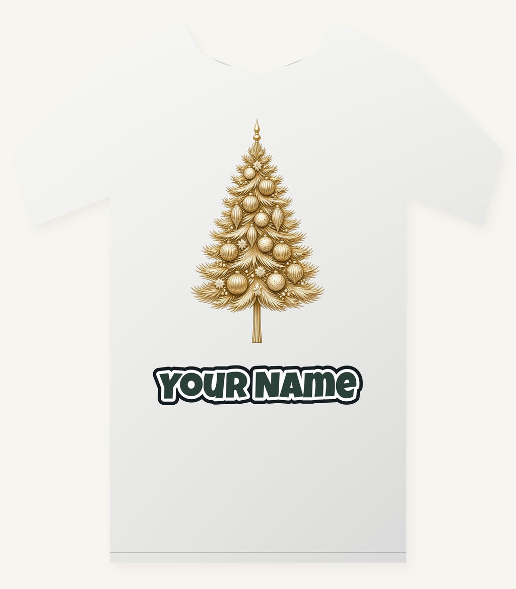 Golden Christmas Tree Personalised Christmas T-Shirt and Hoodie