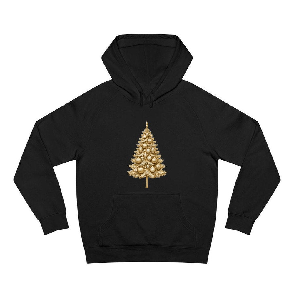 Golden Christmas Tree personalised Christmas hoodie in black
