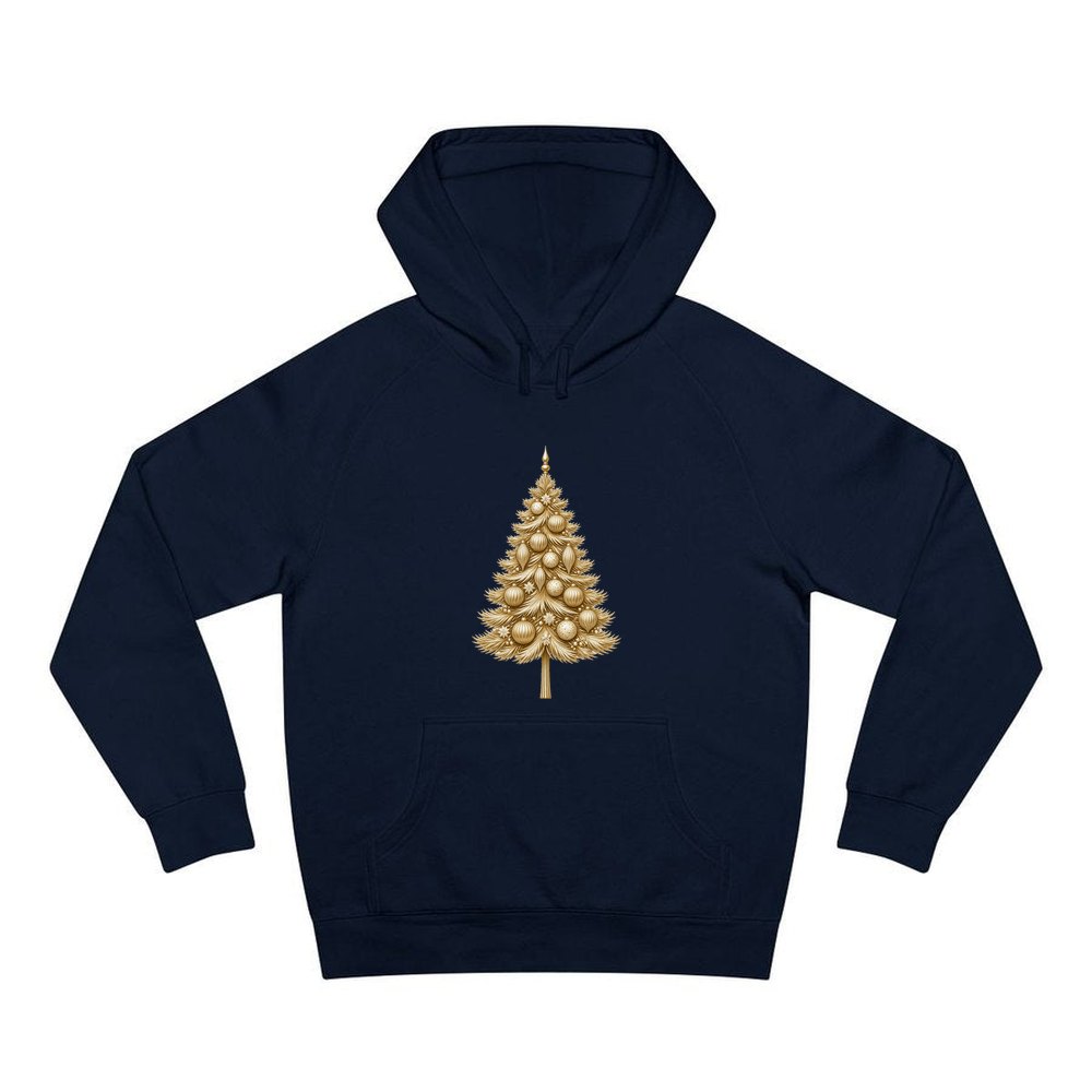 Golden Christmas Tree personalised Christmas hoodie in navy