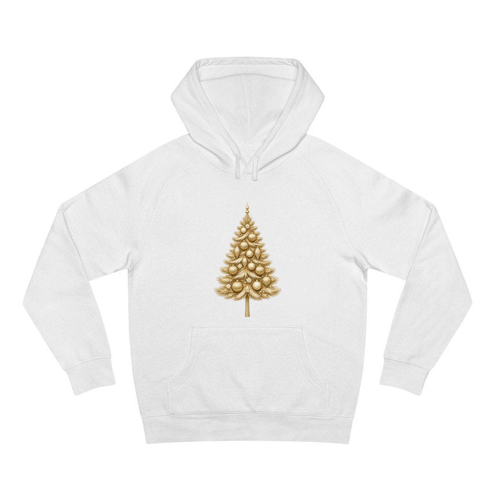 Golden Christmas Tree personalised Christmas hoodie in white