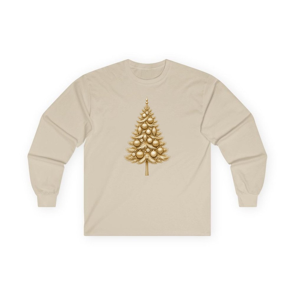 Golden Christmas Tree personalised long sleeve Christmas T-shirt in sand