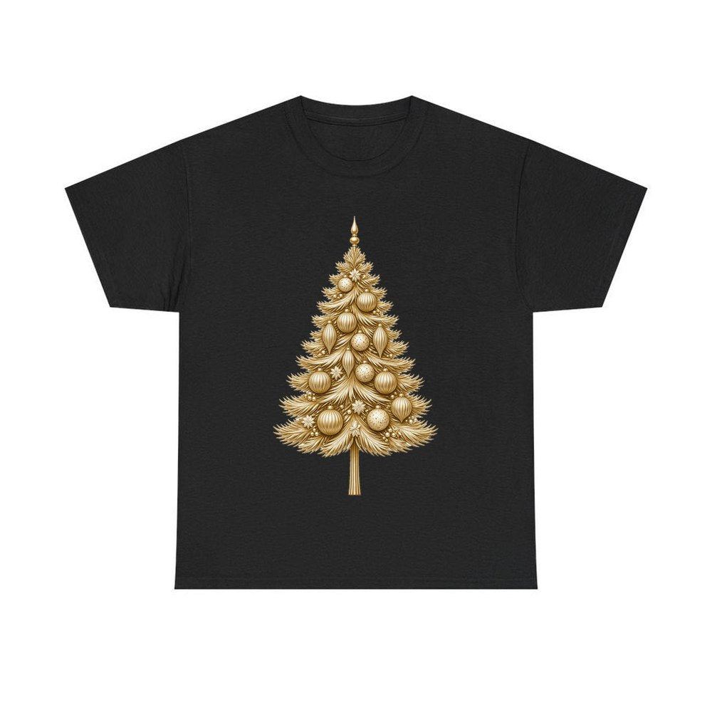 Golden Christmas Tree personalised Christmas T-shirt in black