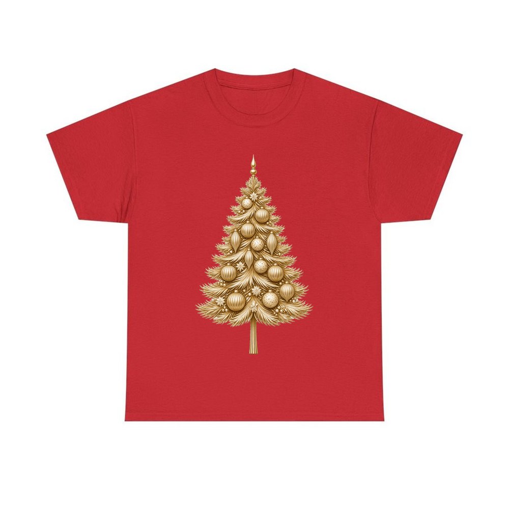 Golden Christmas Tree personalised Christmas T-shirt in red