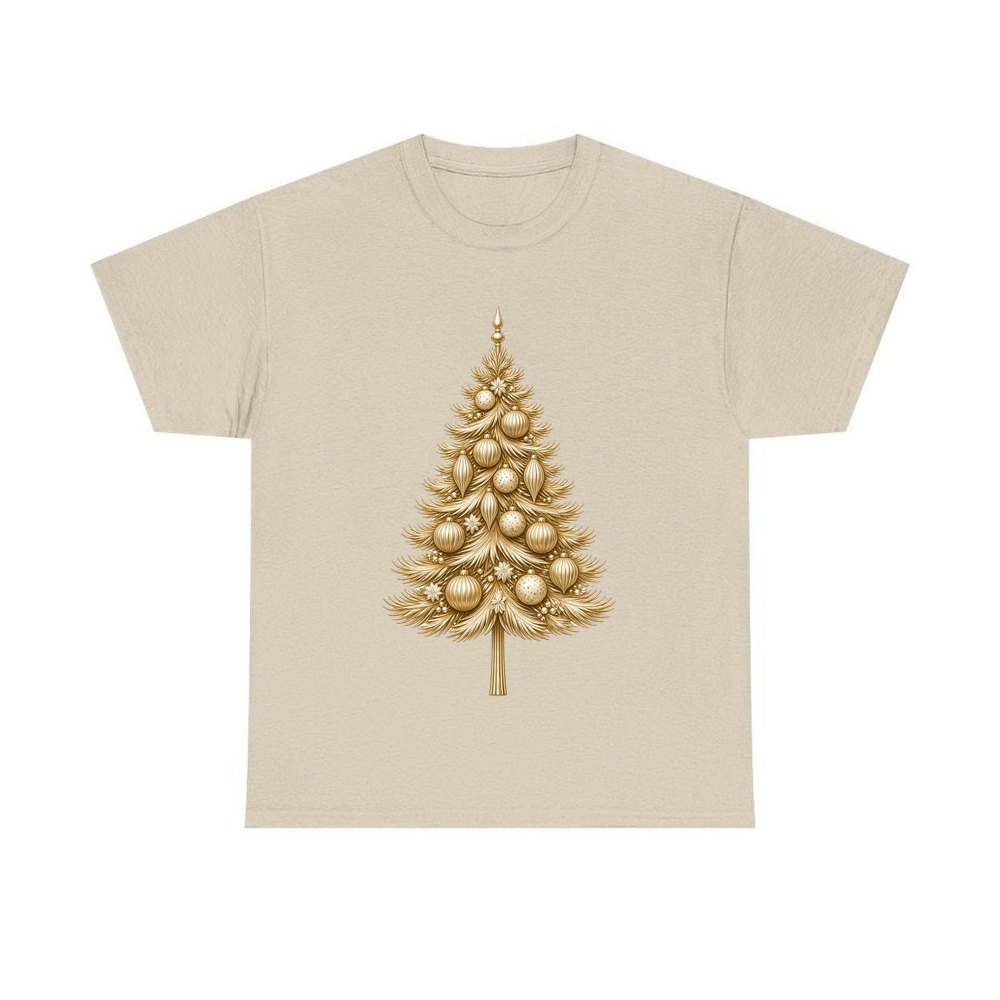 Golden Christmas Tree personalised Christmas T-shirt in sand
