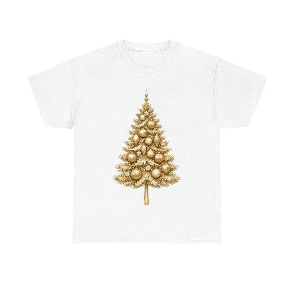 Golden Christmas Tree personalised Christmas T-shirt in white